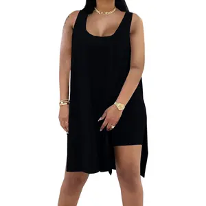 Women's Plus Size 2 Piece Outfits Sleeveless Tunic Tops and Bodycon Biker Shorts Sets Tracksuits Womenswear Casual Clothing Garment