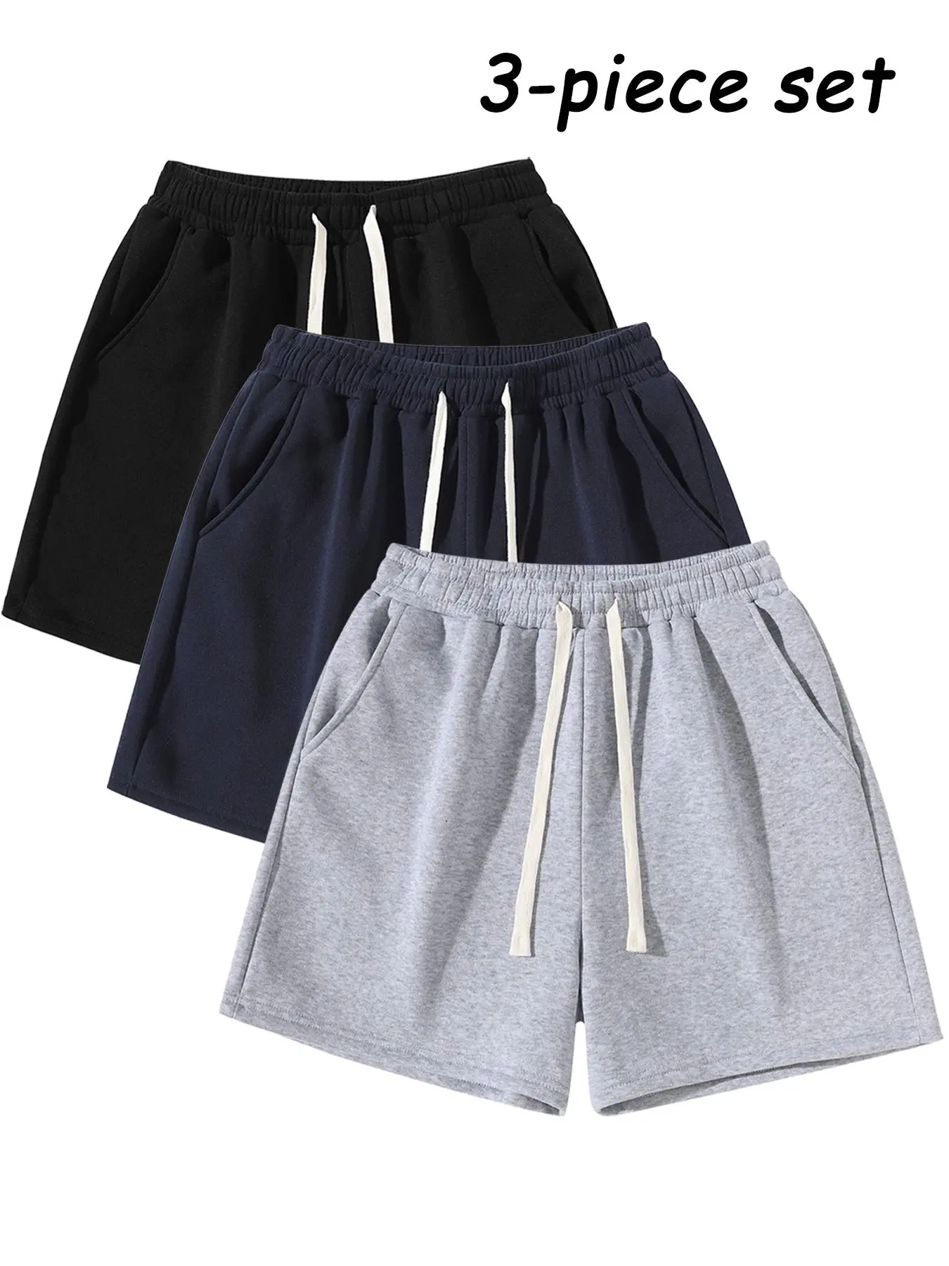 3pcs Men’s solid-color pocketed belt-loop shorts, lightweight and breathable, comfortable casual shorts for running and workouts, suitable for all seasons, pink, solid color, Casual Fit Shorts