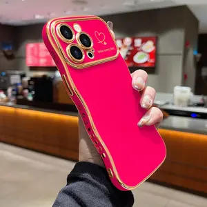 Cute Wave Shape with Love Heart Raised Camera Protection Phone case Accessories Durable Silicone Shiny Silicone Shiny Wavy Wireless