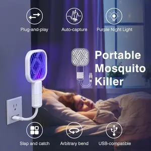 1/2 PCS USB Rechargeable Mini Portable Electric Bug Killer Racket 2-in-1 UV Light Mosquito Trap LED Night Lamp for Indoor Outdoor Household Use-=%2= charging=%2=-=%2=-=%2=-=%2=-=%2=--=%2=-=%2=-- charging dual