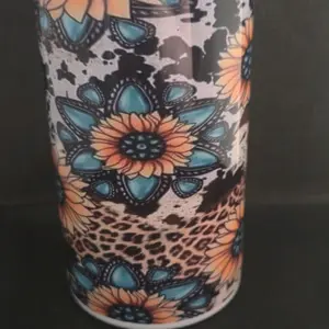 Flower Timbler with Vibrant Floral and Leopard Print Design for Home Decor