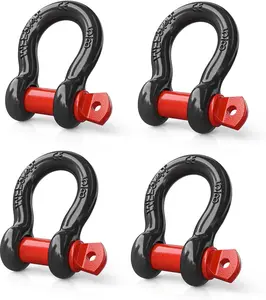Nilight 4 Pack Small Shackles 5/8" D-Ring Shackle 3.25 Ton (7165 Lbs) Capacity Heavy Duty Off Road Recovery Shackle Kit for Cars and Other Applications for Tie Downs, Black Red