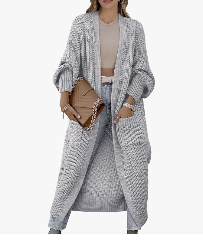 Long Cuff Sleeve Open Front Knit Long Duster Coat With Pockets