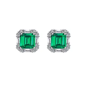 925 Sterling Silver Top Asscher Cut Green Cubic Zirconia Square Stud Earrings for Women—Suitable for Everyday Wear, Birthdays, Dates, Parties, and Anniversaries