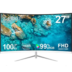Z-EDGE 27" 100Hz Curved Monitor, Full HD 1080P 1920x1080, Eye-Care Technology, 178° Wide View Angle, white monitor office monitor FathersDayGift