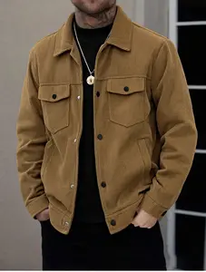 Men's Vintage Corduroy Work Jacket Solid Color Multi-Pocket Flap Autumn Winter Outdoor Casual Regular Fit Coat Leisure Long Sleeve Buttoned Neckline Suitable for Fall/Winter Wear