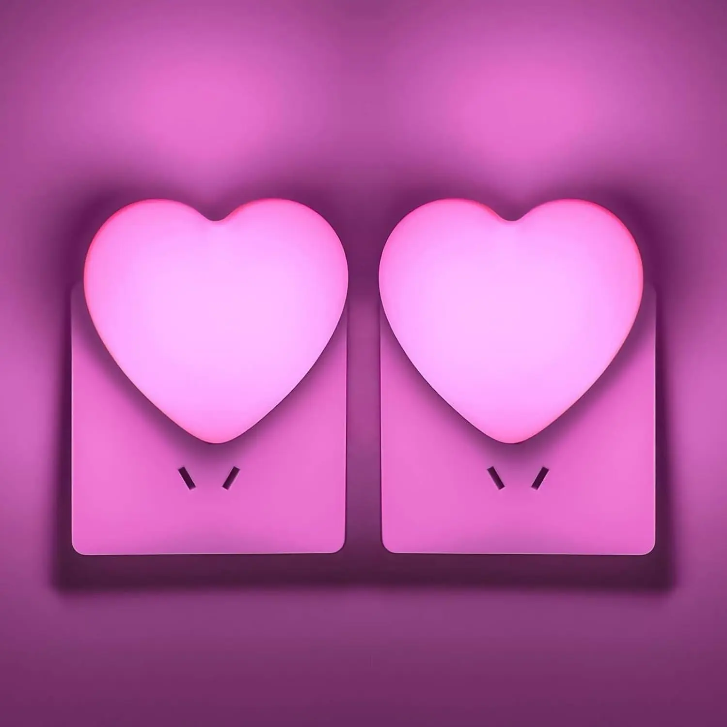 2-Pack Heart Shape LED Night Lights - Plug-in Wall, ABS Material, Compact Size, Dusk-to-Dawn Auto Sensor, Warm Cozy Mood Lighting, Cute Room Stuff, Girl Room Accessories, Home Decor Items