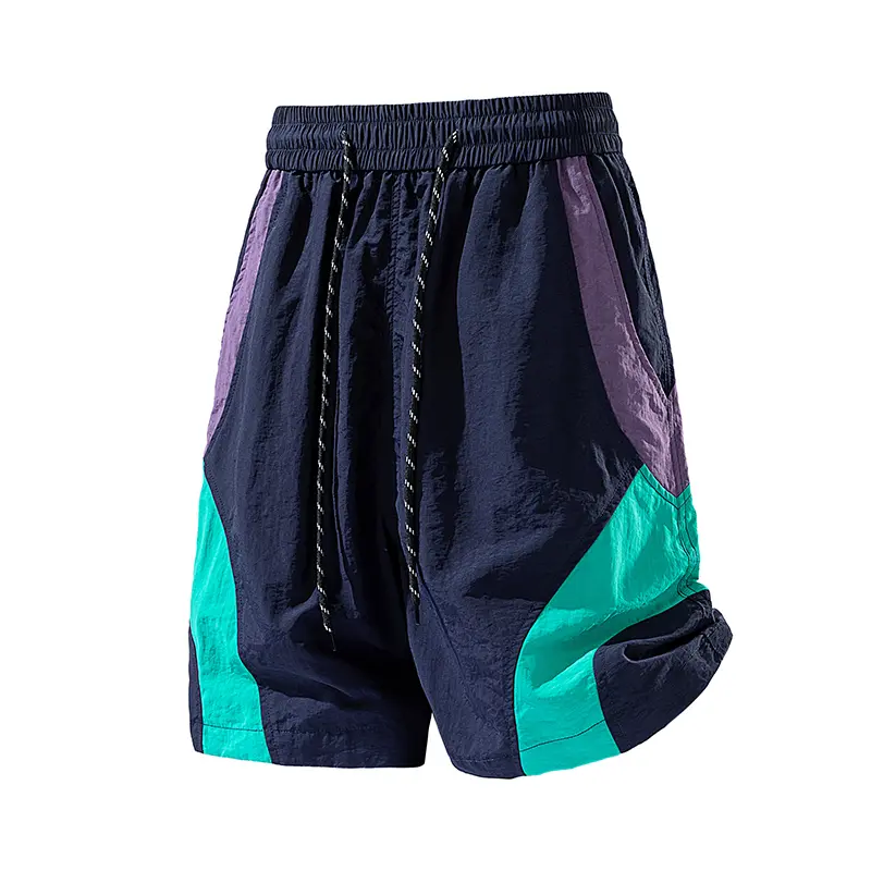 Men's Oversized Colorblock Spliced Panels Quick Dry Activewear Shorts - Elastic Baggy Waistband with Dual Drawcord, Above-the-Knee Nylon Breezeweight Bottoms for Summer Sports, Outdoor Travel #SummerWins