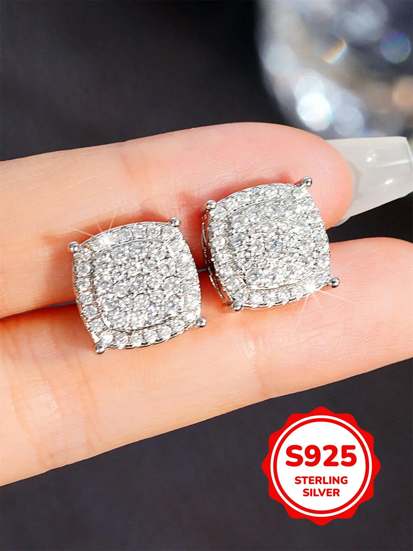 925 Sterling Silver Fashion Square Shaped Zirconia Decorated Earrings, Elegant Jewelry for Party, Daily Clothing Decor for Girl