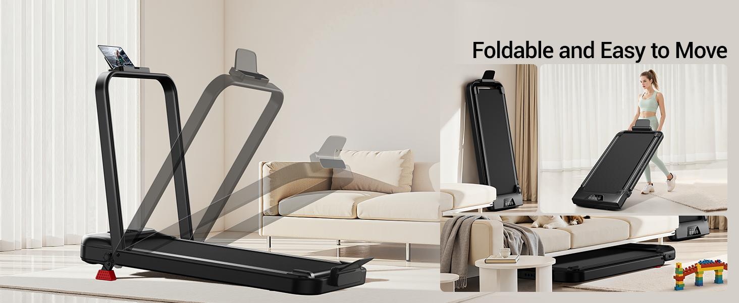 4-in-1 Folding Treadmill with 15% Incline and Handle, 8KM/H Under Desk Walking Pad, 2.5HP Quiet Treadmill for Home Foldable, Portable Running Machine with 300LBS Capacity, Remote Control & LED Display