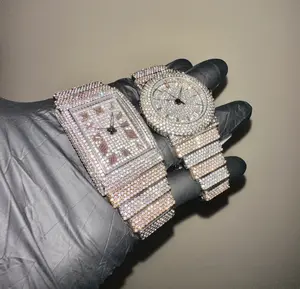18k White Gold/Rose Gold Two-Tone Unisex 33mm Roman Numeral Hiphop Luxury ICED-OUT Watch