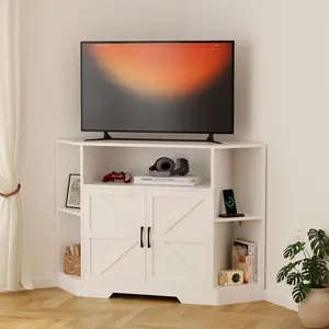 Corner Tv Stand for Tvs Up to 55 Inch with Power Outlet, Modern Farmhouse Entertainment Center