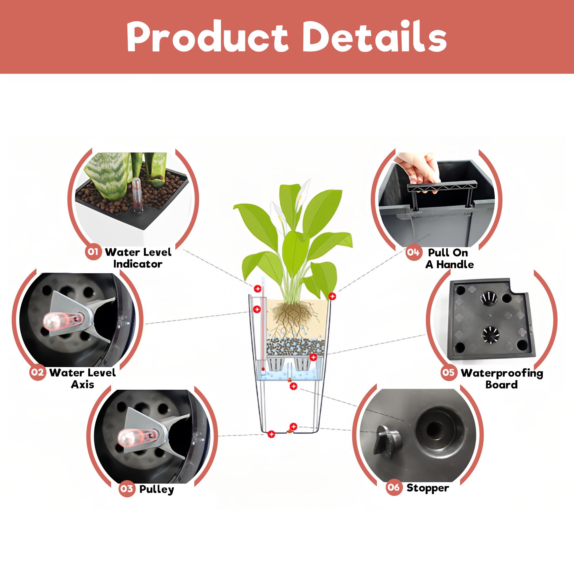 30" Tall Large Flower Pots Planter with Self-Watering Drainage Holes & Inner Trays | Indoor Outdoor Plant Pot with Water Level Monitor, Inner Bucket | Self-Watering Planter for Garden, Patio, Porch, Backyard