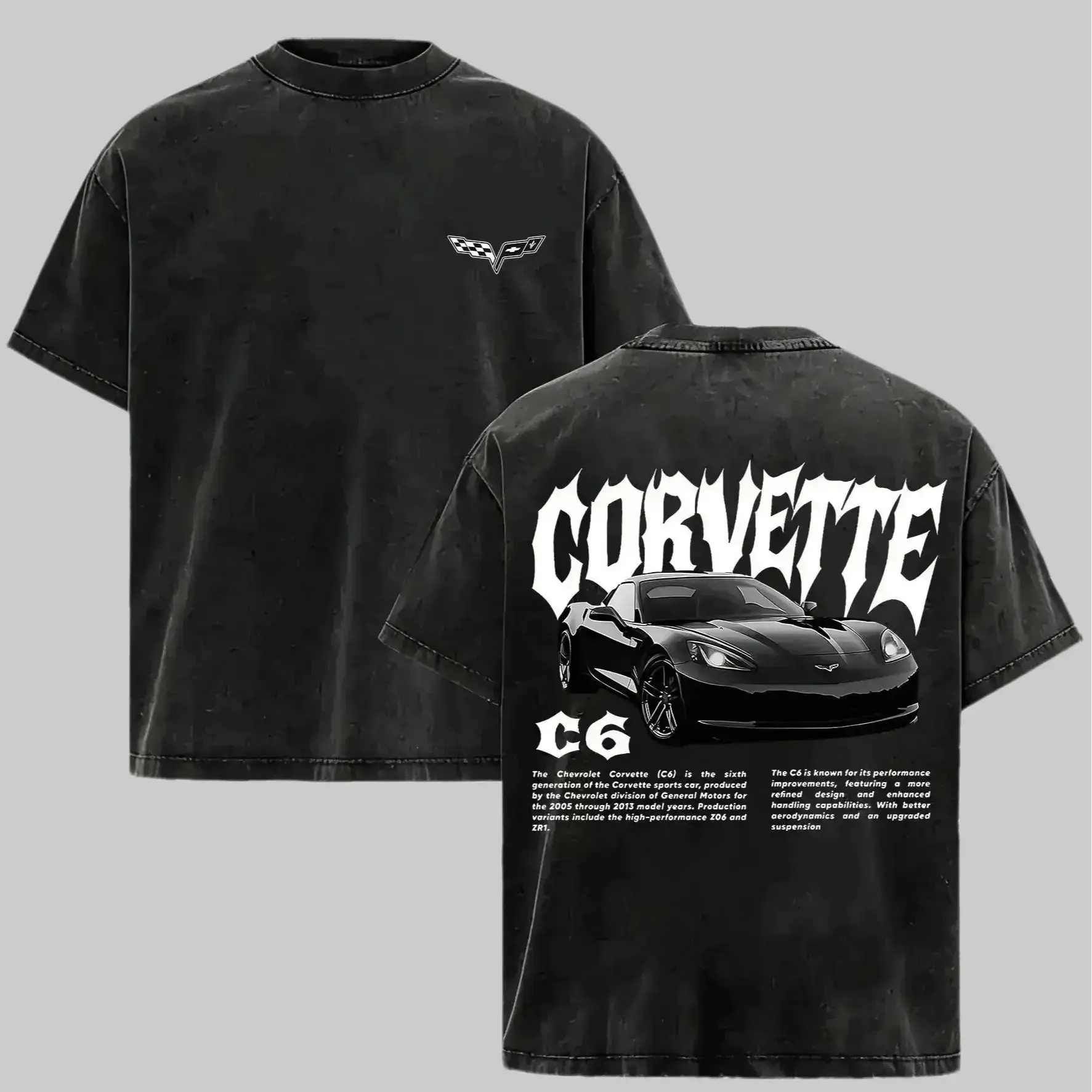 Vintage Washed Corvette C6 Graphic T-Shirt, Washed Racing Car Tee, Classic Sports Car Merch for Men & Boys, Trendy Retro Unisex Top Good Funny Trendy T-shirts，Graphic Streetwear T-shirt Symbol T-shirt Humor T-shirt