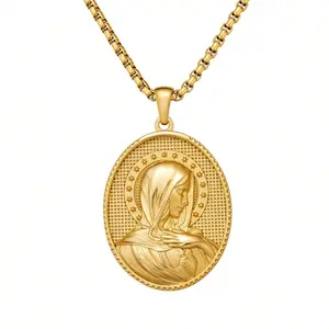 18K Gold Plated Stainless Steel Religious Necklace Fine Catholic Jewelry Virgin Mary Pendant Holly Mother Charm Pendants