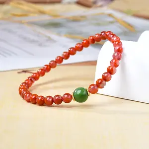 Natural Red Agate & Green Jade Bracelet, Prosperity & Protection Healing Crystal Jewelry