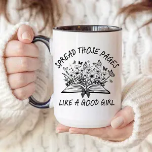 "Spread Those Pages" Spicy Reader Mug - 15oz Funny Book Lover Coffee Cup - Unique Easter & Birthday Gift for Bookworms, Mom, Bestie & Librarians - Aesthetic Reading Decor