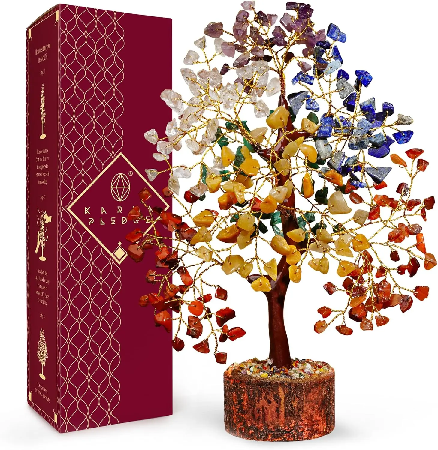 7 Chakra Tree of Life Crystal Ornaments - Handmade Healing Crystal Tree with 7 Chakra Stones, Aesthetic & Eclectic Fengshui Ornaments, Decorative Table/Office Desk Decor, Birthday Gift for Women, Boosts Positivity, Good Luck, Abundance