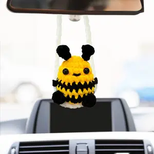 Crochet Car Accessories Super Cute Swinging Bumblebee Mirror Hanging Ornament Cars Interior Bee Bees