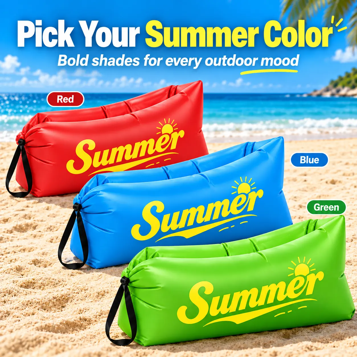 Portable Inflatable Lounger Air Sofa, Quick Fill Outdoor Camping Chair, Lightweight Lazy Couch for Beach, Park, Pool, Festival & Backyard Relaxation