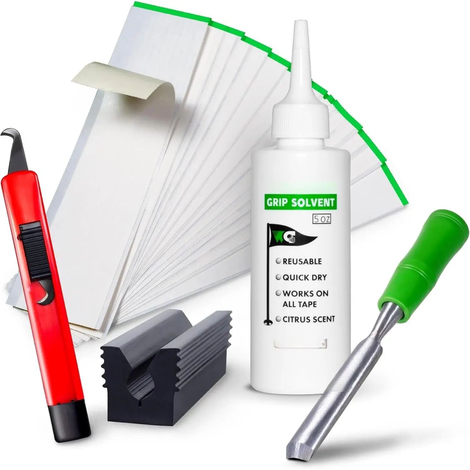 Golf Grip Kits for Regripping Golf Clubs - Professional Quality - Options Include Hook , 15 or 30 Tape Strips, 5 or 8 oz Solvent, Grip Tape Remover, Bench Vise & Rubber Clamp