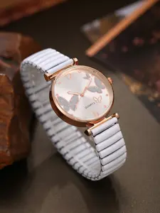 Butterfly Glitter Dial Elastic Zinc Alloy Watch, Elegant Casual Analog Quartz Watch, Perfect Gift for Students, Mother's Day, Back-To-School Season