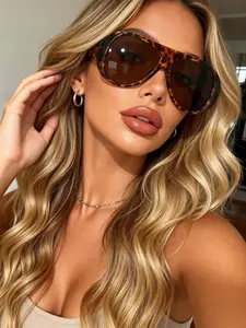 New Women's Leopard Print Aviator Frame Gradient Lenses Glasses, Street Style, Trendy Future Look, Outdoor Casual Travel Daily Wear, Trendy Casual Sunglasses