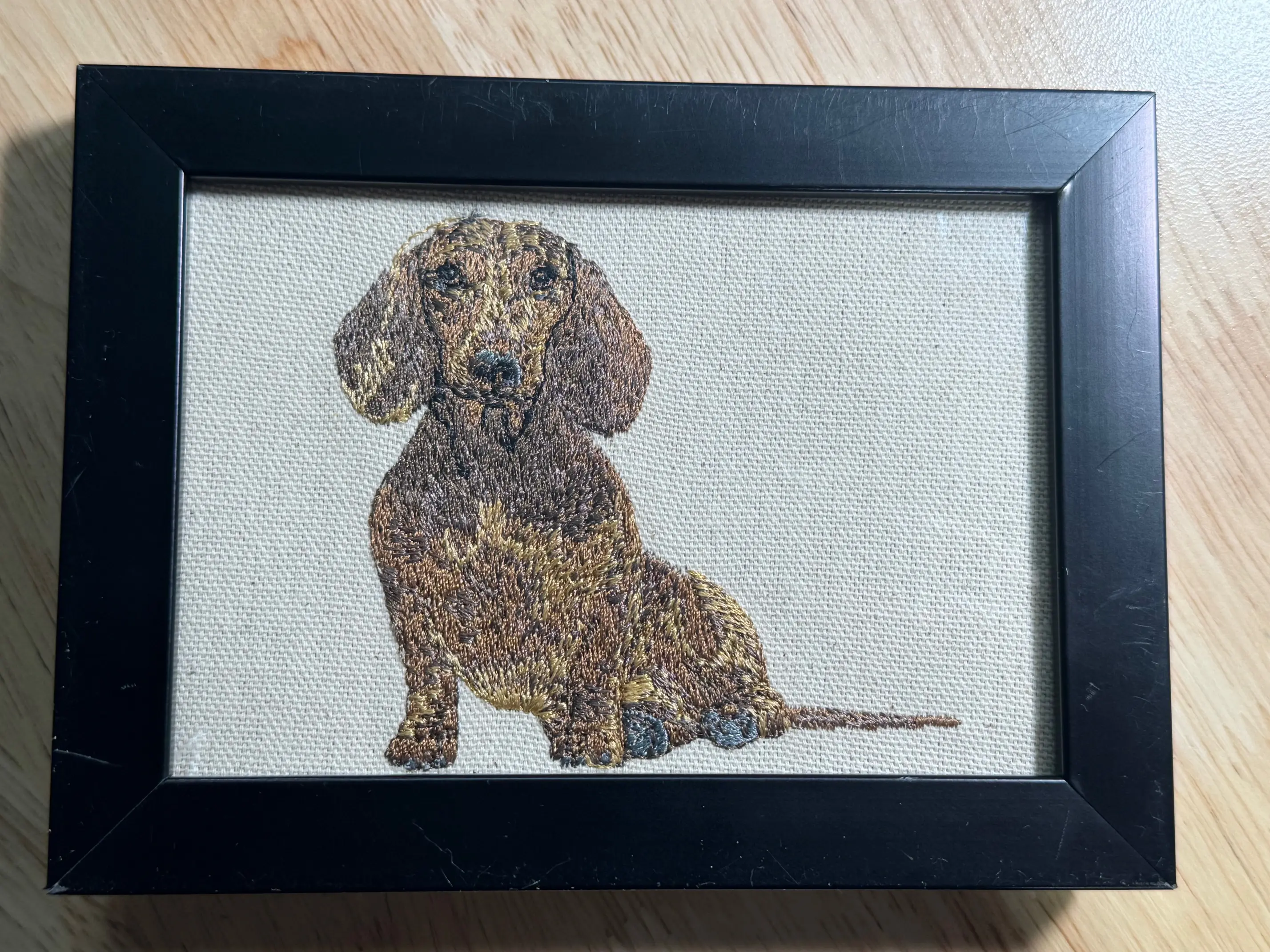 Machine-Embroidered Dachshund Framed Plaque - Decorative Unisex Home Supplies Picture Frame, Cute Animal Accent, Customizable Bedroom Tabletop Decor, Other Dog Breeds & Designs Available for Home-Office