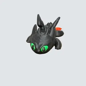 3d Printed Toothless Figure - Black Dragon with Green Eyes and Red Tail