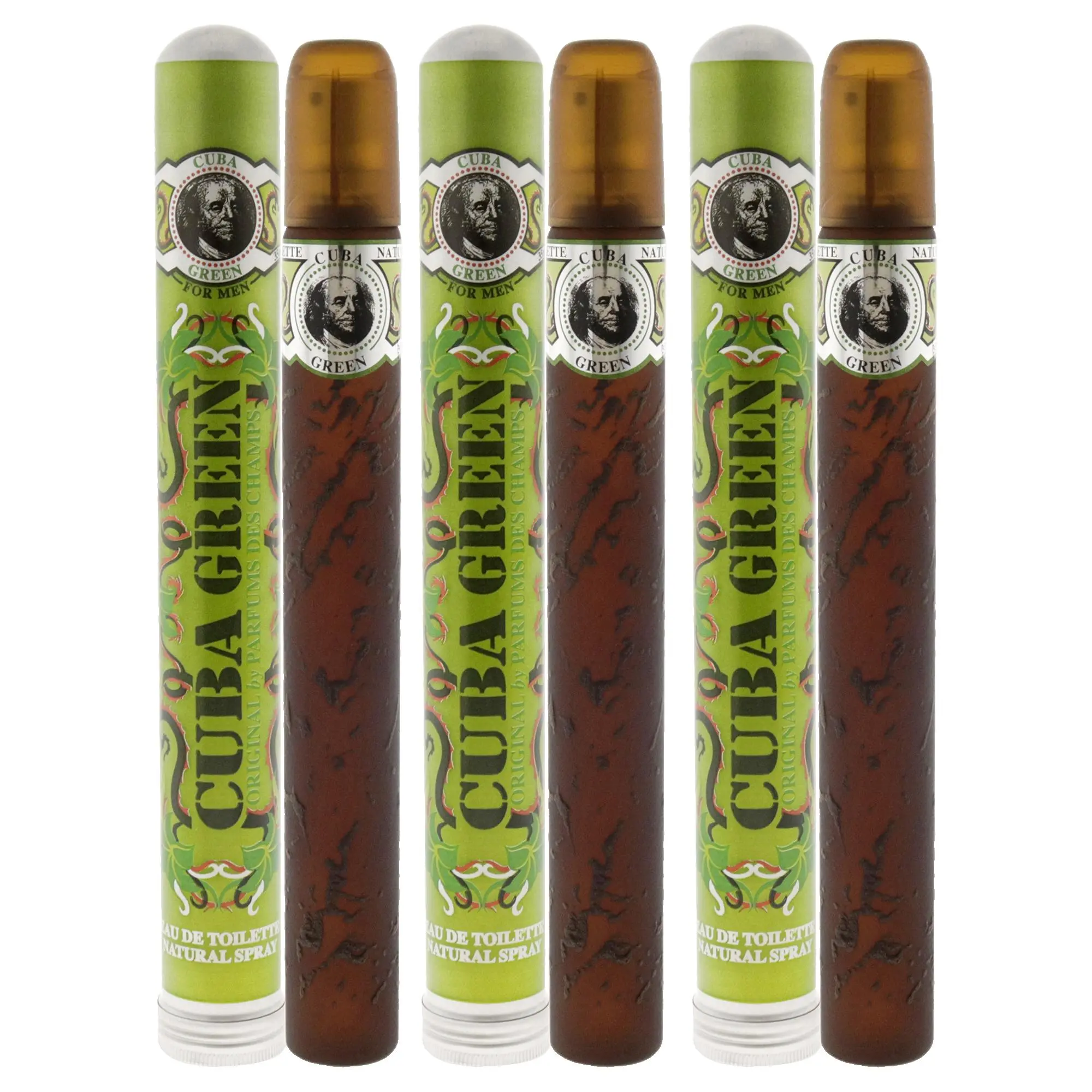 Cuba Green Eau de Toilette Spray for Men, Classic Lightweight Fragrance, 1.17oz Bottles, Value Pack of 3, 3 Bottles