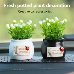 2 Pcs Car Interior Decor Set, Mini Landscape Ornament with Green Plants & Woven Leaves for Dashboard, Car Dashboard Decorations, Healing Small Decor. Artificial Potted Plants for Home, Office, Farmhouse, Bathroom & Shelf Display.