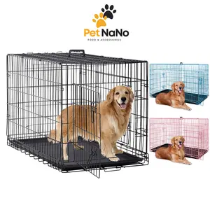 [Pet Nano] Dog Crate 48", Foldable Metal Kennel with Double Doors, Secure Slide-Bolt Latches, Leakproof Tray, Portable Dog Cage for All Size Dog Breeds Travel, Indoor & Outdoor Use