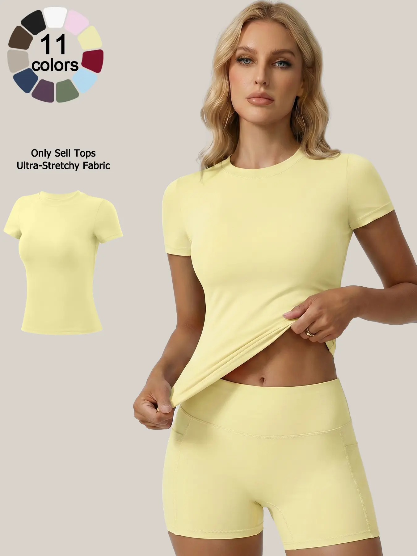 Women's Solid Color Crew Neck Short Sleeve Top Soft Breathable Loungewear Sports T-shirt High Stretch Slim Fit Waist Shaping Top Versatile For All Seasons Outdoor Running Casual Daily And Home Wear Breathable Workout Tops