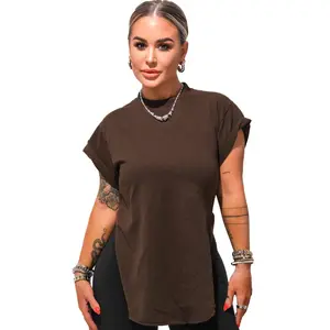 PEBBY BASICS COCOA SIDE SLIT TEE