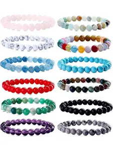 12 Pcs 8mm Beaded Bracelets for Women Men, Natural Stone Stackable Bracelet, Charm Beaded Healing Crystal, Stretch Bracelets Jewelry