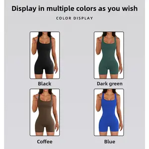 Shorts style jumpsuit with detachable chest pads, ribbed tight-fitting gym wear