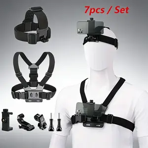 Adjustable Phone Selfie Chest Strap Holder, Outdoor Photography Essential, Universal Phone Chest Mount, Portable Phone Holder, Includes Belt, J-Shaped Base, Adapter, Screws, Phone Stand, Cellphone Holder