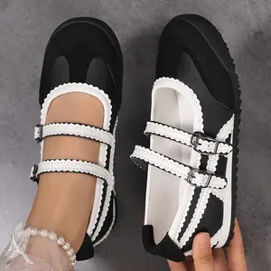 Women's Retro French Breathable Double Strap Mary Jane Flats Soft Sole Casual Walking Shoes Comfortable Daily Wear Footwear for Ladies