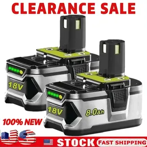 100% NEW 2PACK For RYOBI P108 18V 8.0Ah One+ Plus High Capacity Battery 18 Volt Lithium P108 Long Endurance High Output with LED indicator CLEARANCE SALE