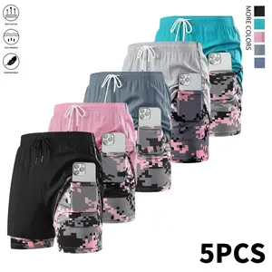 Pack of 5 women’s casual athletic shorts with a drawstring elastic waistband and built-in liner; suitable for outdoor sports, fitness, running, and casual wear; women’s shorts, athletic shorts, womenswear