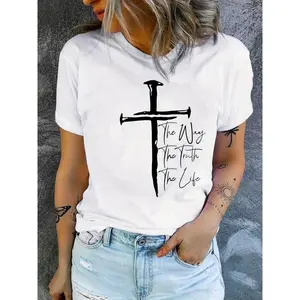 Women's 100% Cotton Fitted Short-Sleeve Round Neck T-Shirt - "Love Like Jesus" Print, Geometric Design, Soft Casual Summer Top, Machine Washable Everyday Tee