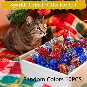 Random Color Polyester Film Cat Crinkle Balls Toys, 10pcs Colorful Cat Balls Lightweight Chew And Chase Cat Polyester Film Crinkle Balls Cat Toys
