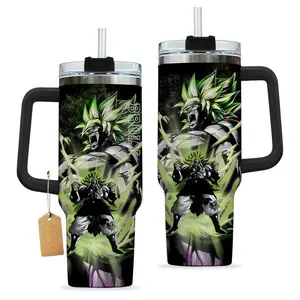Broly Legendary Super Saiyan DB Anime Custom Quencher, 40oz Stainless Steel Tumbler With Handle, And 20oz No Handle Gift for Anime Fan, Tumbler Gift, Perfect Holiday Gift 2 Side