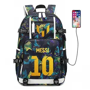 New Messi School Bags Black Notebook Backpack USB Charging Waterproof Women Men Laptop Casual Knapsack Trendy Cool High-capacity
