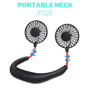 Portable Neck Fan Rechargeable USB Hands-Free Fan Personal 360° Double Headed Free Rotation 3 Speed Adjustable Wearable Face Mini Small Fan