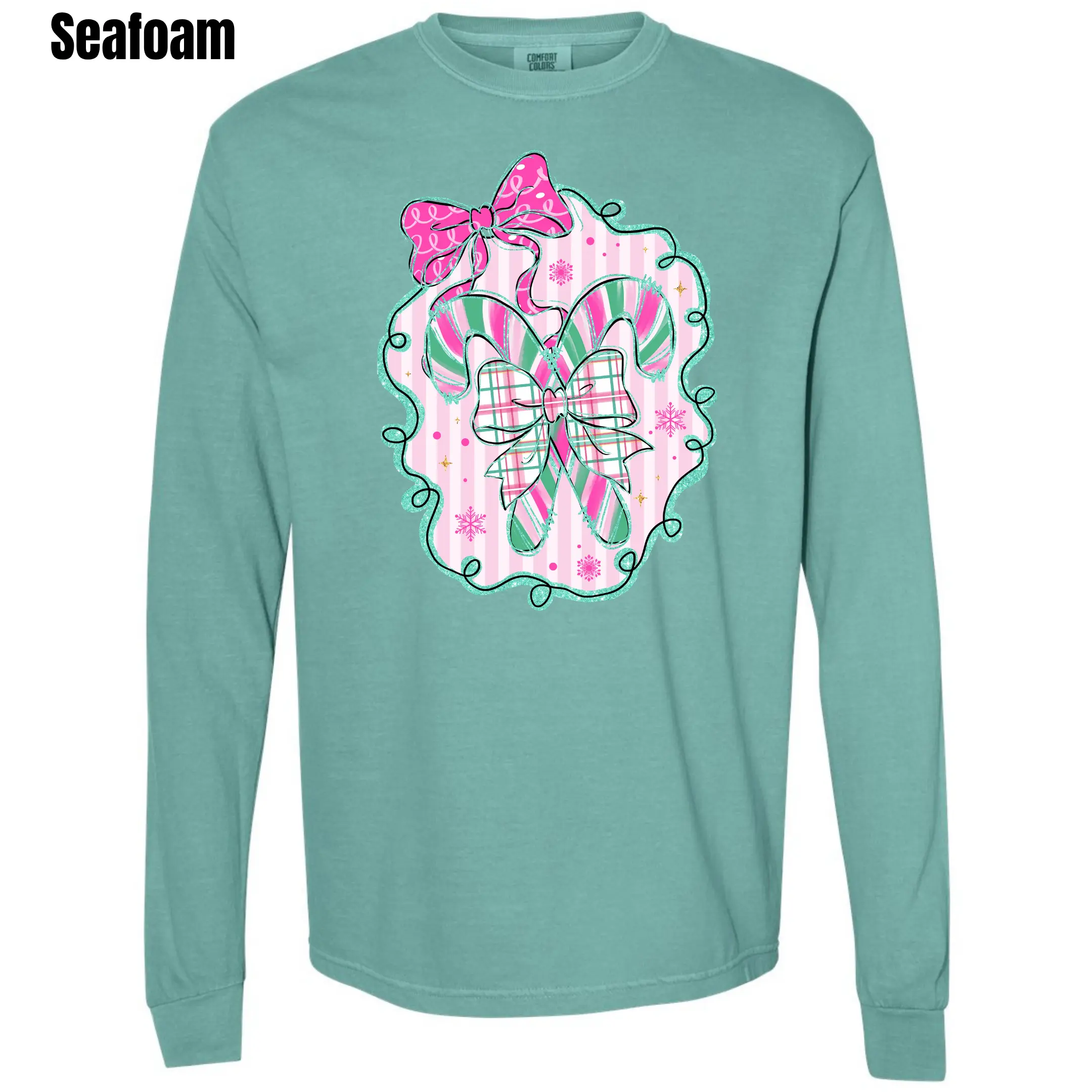 Pink Candy Cane Scene Comfort Colors Long Sleeve T-Shirt 'BFNLB'