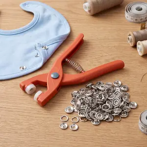 No Sew Adjustable Snap Button Kit, 1 Set Sewing Button with Manual Pressure Pliers & Clear Storage Box, Metal Sewing Buttons for DIY Crafts, Clothes Hat Bag, Seam Supplies