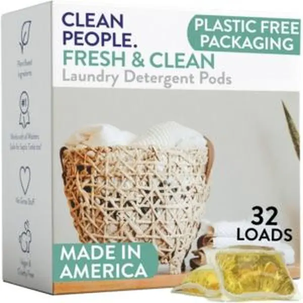 32-Count Vegan Stain-Fighting Laundry Detergent Pods, Dye-Free, Cruelty-Free, Hypoallergenic, Ultra Concentrated, Fresh Scent, Recyclable Packaging