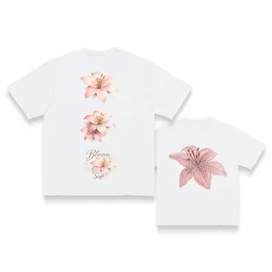Bloom Soft Pink Lily Flower Graphic Cotton Tshirt For Women Floral Apparel