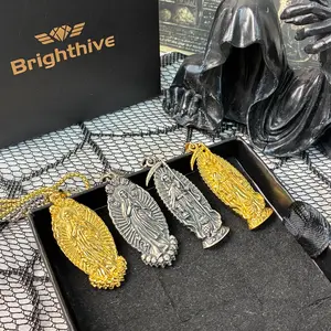 Brighthive La Santa Muerte necklace 18k gold-plated 925 sterling silver pendant skull jewelry Death God necklace amulet skull owl death necklace for men and women gift